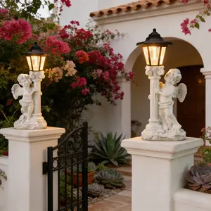 19.29 inch Roman Column Angel Solar Outdoor Statue - Roman Column Angel Garden Statue - Outdoor Solar Street Light - Garden Landscape Decoration (Right, Left) Suitable for Garden - Courtyard Decoration Luminous Decoration, Festival Gift