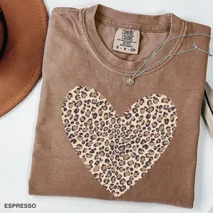 Comfort Colors Leopard Heart Shirt – cute Valentine’s Day tee with animal print heart design, perfect casual Valentine shirt for a fun, stylish look.