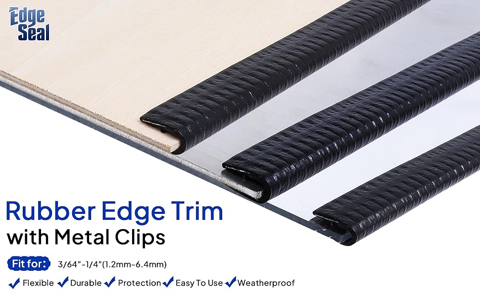 Rubber Edge Trim, U Channel Edge Trim with Metal Clips Edge Guard Protector, PVC Rubber Seal Strip for Sheet Metal, Car Doors, Hatches, Table Corners, Fit 3/64" to 1/4"(1.2mm-6.4mm), 6.5Ft, Black