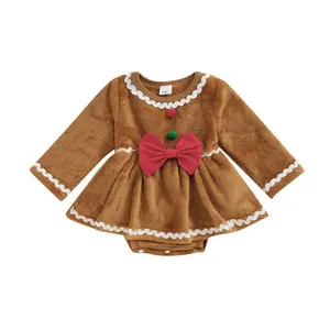 FOCUSNORM Newborn Baby Girl Christmas Clothes Gingerbread Man Costume Fleece Romper Dress Christmas Onesie Cute Winter Outfit
