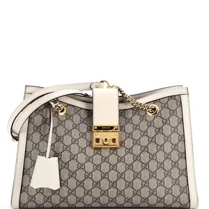 Pre-owned GUCCI Canvas Coated, Leather Tote Bags REBAG Padlock Chain Tote GG Coated Canvas with Leather Medium by Rebag