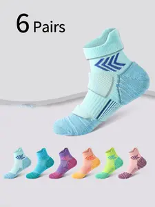 6 Pairs Professional Running Socks, Unisex Short Socks, Sports Socks, Outdoor Marathon, Fitness Training, Basketball, Badminton, Compressible, Breathable