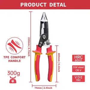 1000V Insulated Multi-functional Electrician's Pliers — Wire Pliers with Wire Stripping Function and Strippers with Crimping Capability — A Versatile Tool for Gripping, Stripping, Cutting, and Crimping automechanic