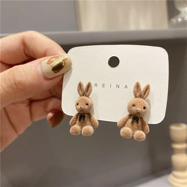 Plush little rabbit stud earrings for women, with a cute and cartoonish design, this is the best Valentine's Day gift for your girlfriend.