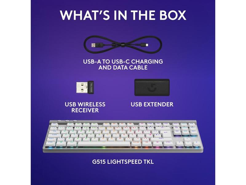 Logitech G515 LIGHTSPEED TKL Low Profile Wireless Gaming Keyboard - GL Brown Tactile Switches, LIGHTSYNC RGB, Thin Tenkeyless Design, PBT Keycaps - White