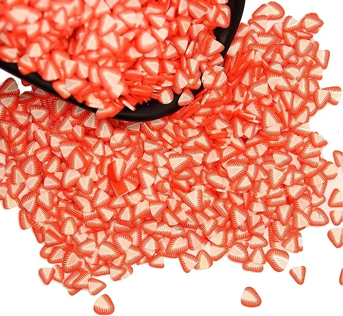 Strawberry Nail Art Slime Charms Slices, 120g/0.26LB Cute Design Tiny 3D Polymer Clay Fruit DIY Craft Supplies, Charms Glitter Making Decoration, Beautiful Arts for Nail Phone Case Bracelet