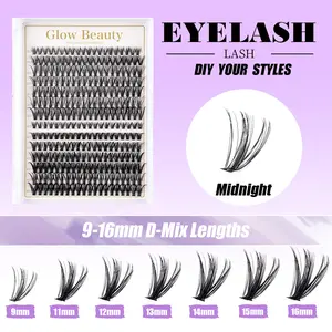 Glow Beauty DIY Lash Extension Kit, 280Pcs 30D 40D D Curl Cluster Lashes 9-16mm Mixed Length, Individual Eyelash Extensions with Bond and Seal, Lash Remover, Tweezers for Beginners Waterproof Long Lasting