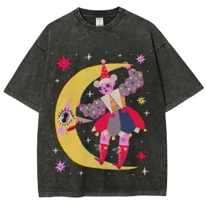Star Clown Unisex Vintage Washed Tee, Unisex Vintage Washed Tee, Vintage Coloful Tee - Oversized Shirt - Natural & Animal Planet Unisex Streetwear