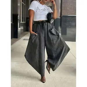 Women'S Vintage Non-Stretch Jeans-like Wide Leg Pants - Harlan Pants with Drawstring Waist, Structured Non-Stretchy Leg for Everyday & Formal Outfits - All-Season Jeans Alternative (Casual/Formal Events) - Women'S Jeans, Ladies Jeans, Versatile Clothing,
