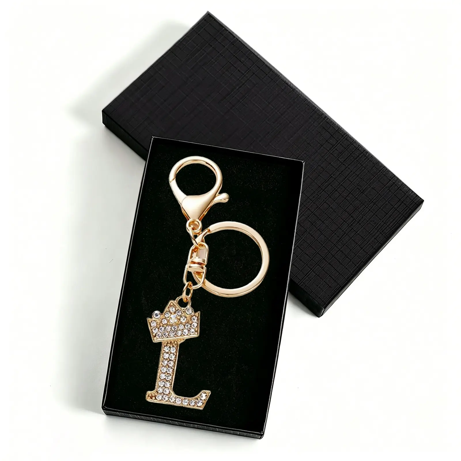 Glamorous Metal Keychain with Sparkly Gold A-Z Initial, Crystal Crown Bag Charm for Women, Personalized Birthday Gift