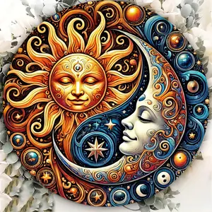 Sun and Moon Yin Yang Metal Wall Art, 8inchx8inch - Indoor/Outdoor Decorative Vintage Aluminum Sign, Suitable for Bedroom, Living Room, Office, Study, Dining Room, Cafe, Entryway, and Garage, Yin Yang, Sun and Moon, Metal Sign, Vintage Style, Wall Art, Pe