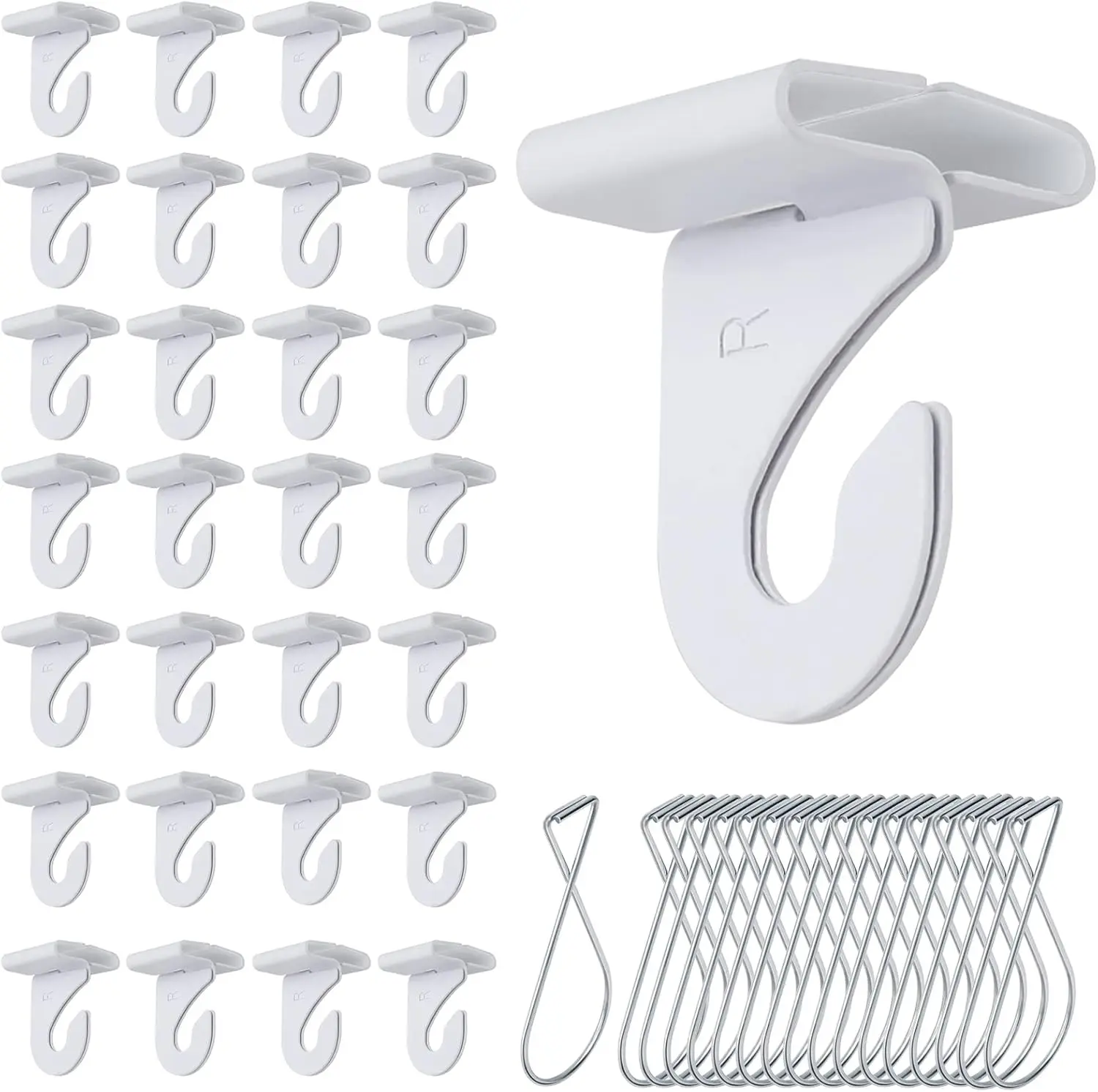 50 Packs Drop Ceiling Hooks for Hanging, 25 Pairs Right and Left Ceiling Hooks and 25 count Ceiling Hook Clips Suspended T-Bar Clips for Home Classroom Office Wedding Hanging