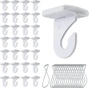 50 Packs Drop Ceiling Hooks for Hanging, 25 Pairs Right and Left Ceiling Hooks and 25 count Ceiling Hook Clips Suspended T-Bar Clips for Home Classroom Office Wedding Hanging
