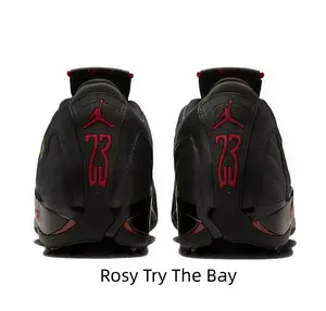 Unisex Retro Low Top Basketball Sneakers Full Smooth Black Leather Red Jumpman & Number 23 Embroidery Red Accent Midsole Street Sport Trainers
