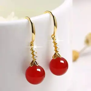 Elegant Silvering Earrings Female Chalcedony Green Agate, Designer Style