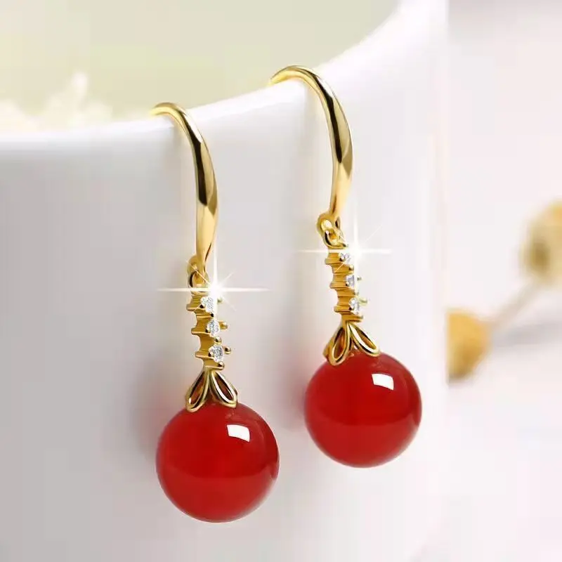 Elegant Silvering Earrings Female Chalcedony Green Agate, Designer Style