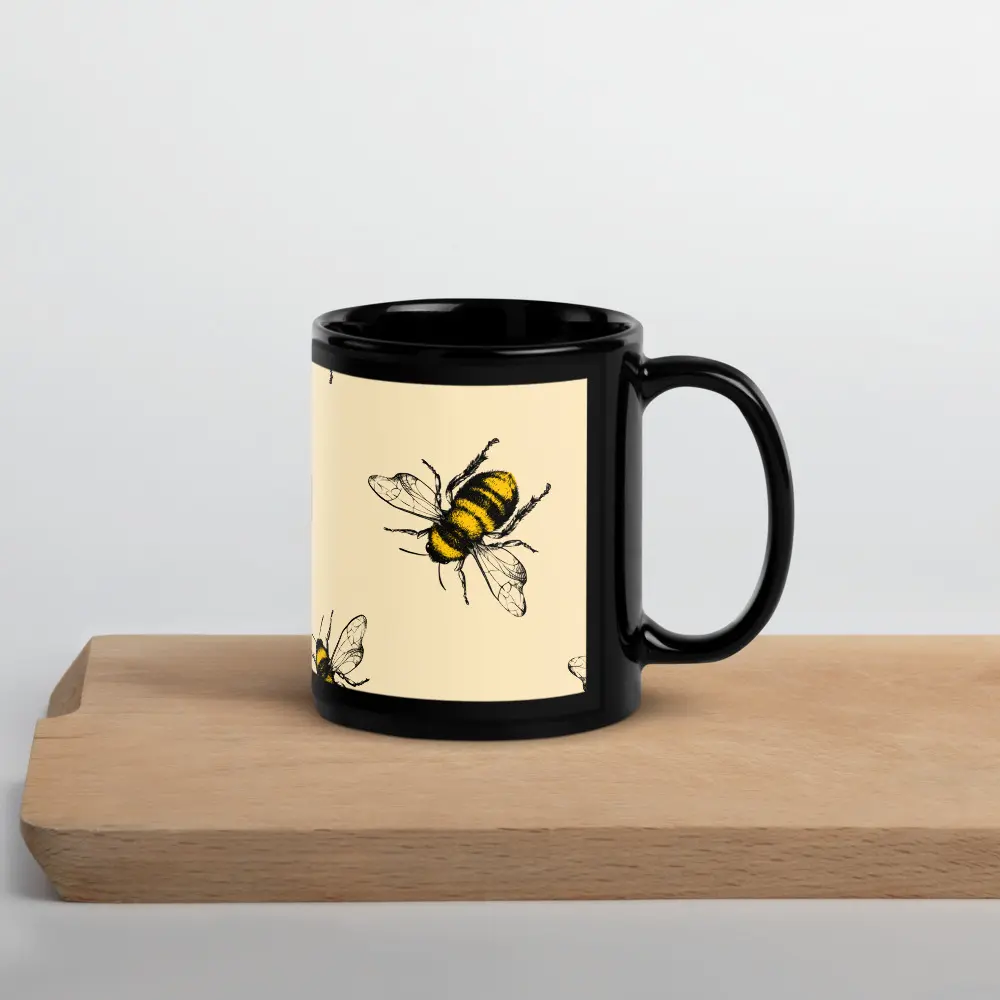 Bumble Bee Black Glossy Mug Ceramic Drinkware Tumbler Coffee Reusable Washable Cup Reuse ceramic  mug