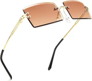 FEISEDY Vintage Rimless Sunglasses Rectangle Frameless Candy Color Glasses Women Men B2642