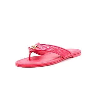 Pre-owned Chanel Women's CC Turnlock Thong Sandals Stitched Patent by Rebag