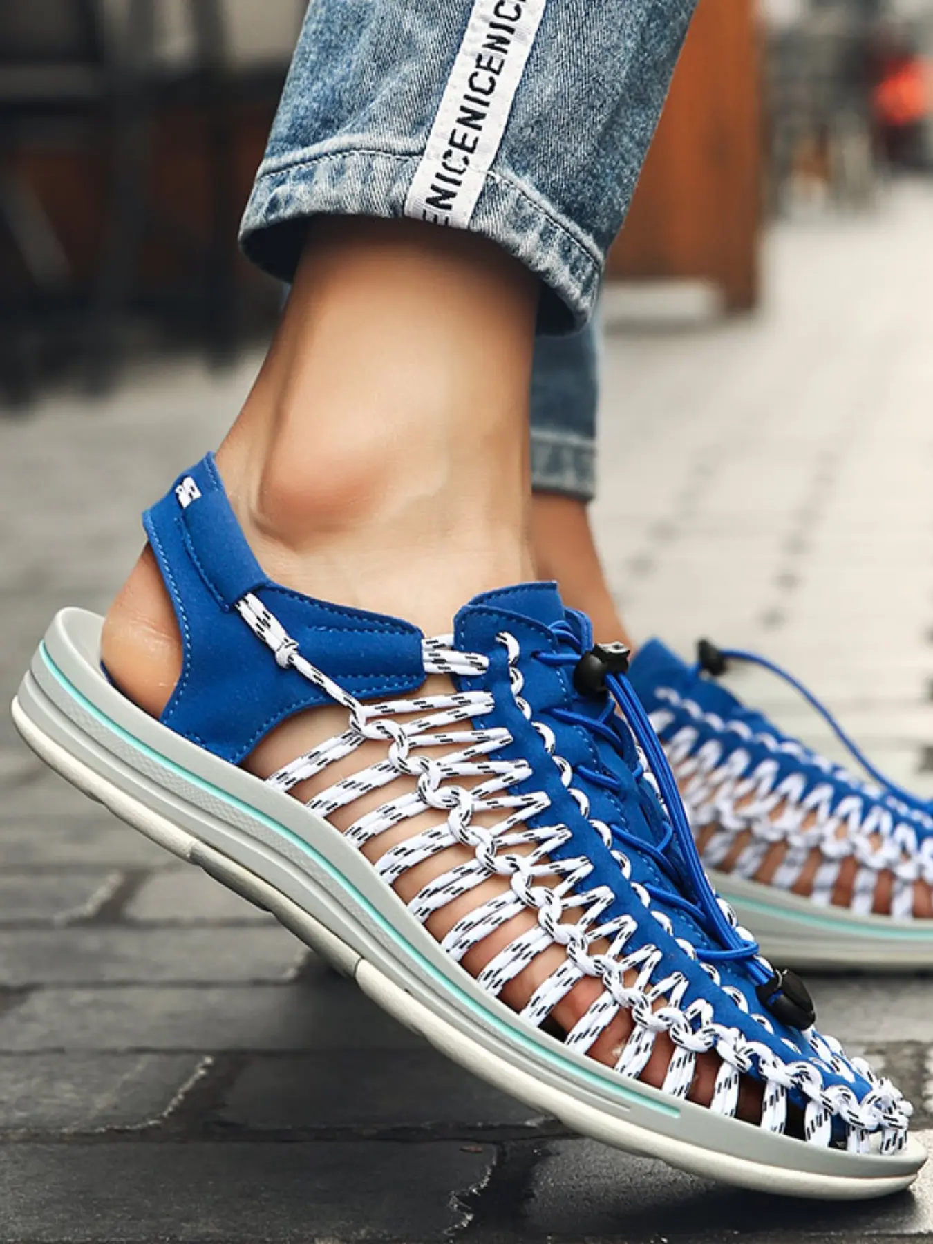 Handmade Knitted Interlocking Sandals for Men, Casual Sandals, Fashionable Breathable Water-Resistant Quick-Dry Shoes, Ideal for Summer Outdoor Activities, Quick Drying Sandals, Summer Footwear