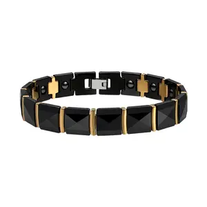 OIDEA Male Magnetic Ceramic Bracelet - Stainless Steel Black Magnet Therapy Wrist Chain, Classic Health Wellness Costume Jewelry Gift for Him