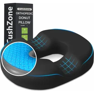 Cooling Gel Donut Seat Cushion, Memory Foam Cushion for Office Home Car, Hemorrhoids Pillow for Tailbone Pain Relief, Black