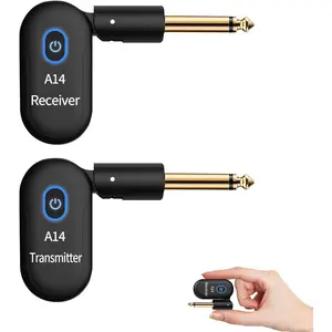A14  Guitar System 2.4GHz 2 Modes, Thumb-Size, 90? Rotatable, Rechargeable Li-, 100ft Range, 10H, Plug & Play for Guitar, Bass, Violin, Keyboard - Black (1TX + 1RX)