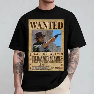 Clint Eastwood The Man With No Name T-Shirt, Vintage Western Cowboy Wanted  Tee, Dead or Alive Outlaw Graphic Shirt, Clint Style Retro Gunslinger Tee