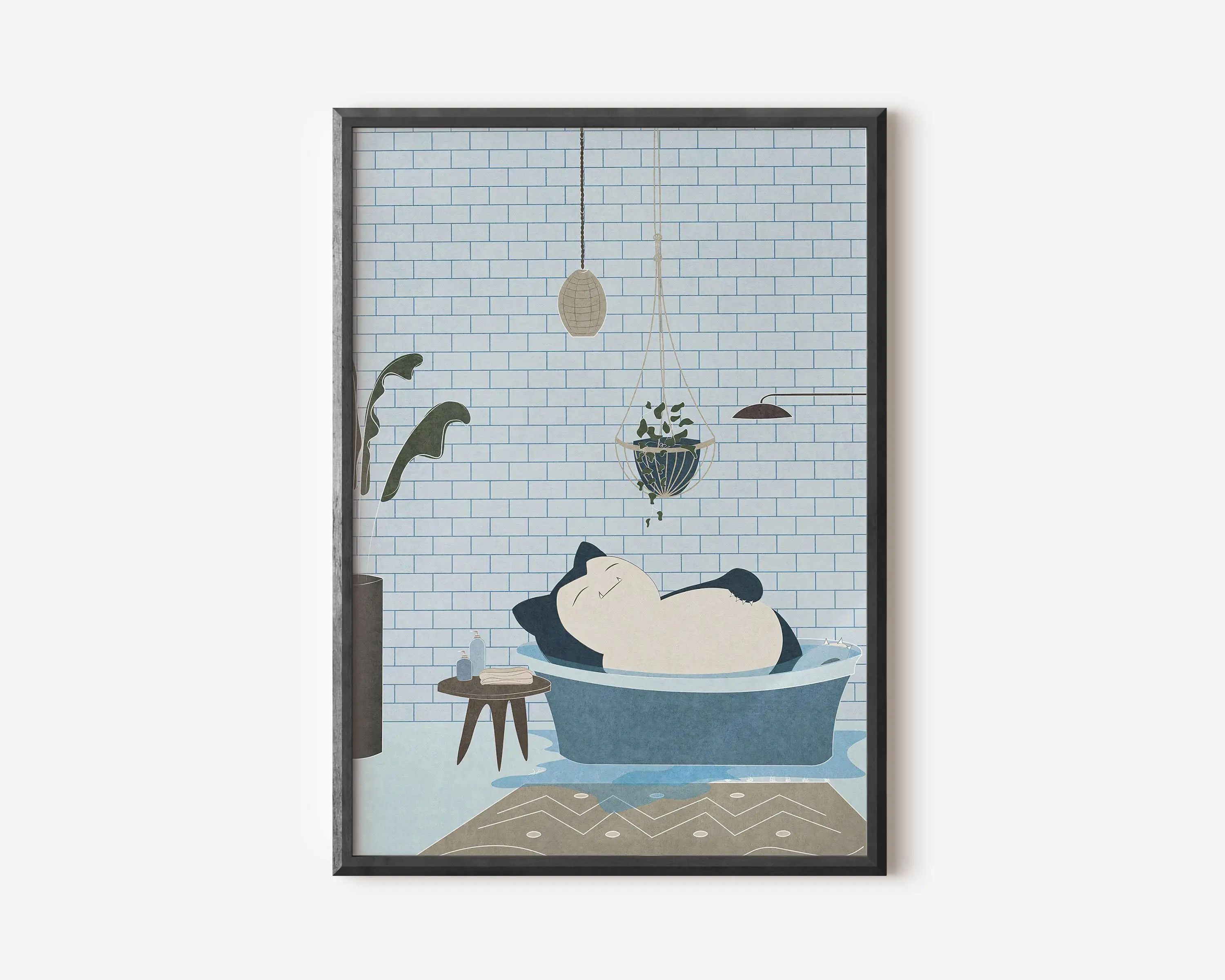 Snorlax Bathtub Series, Style Art, Anime Poster, Bathroom Decor, Unframed Wall Art Graphic Prints Illustrations