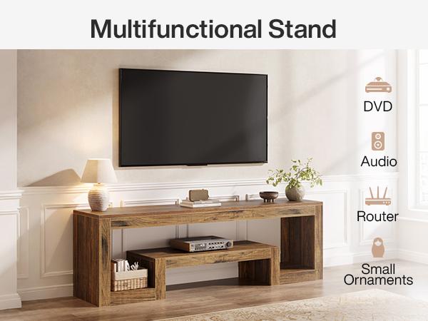 LITTLE TREE 63-Inch TV Stand for 55/60/65/75-Inch TVs, Farmhouse Entertainment Center with Open Storage Shelves, Rustic Brown Television Console for Living Room, Bedroom