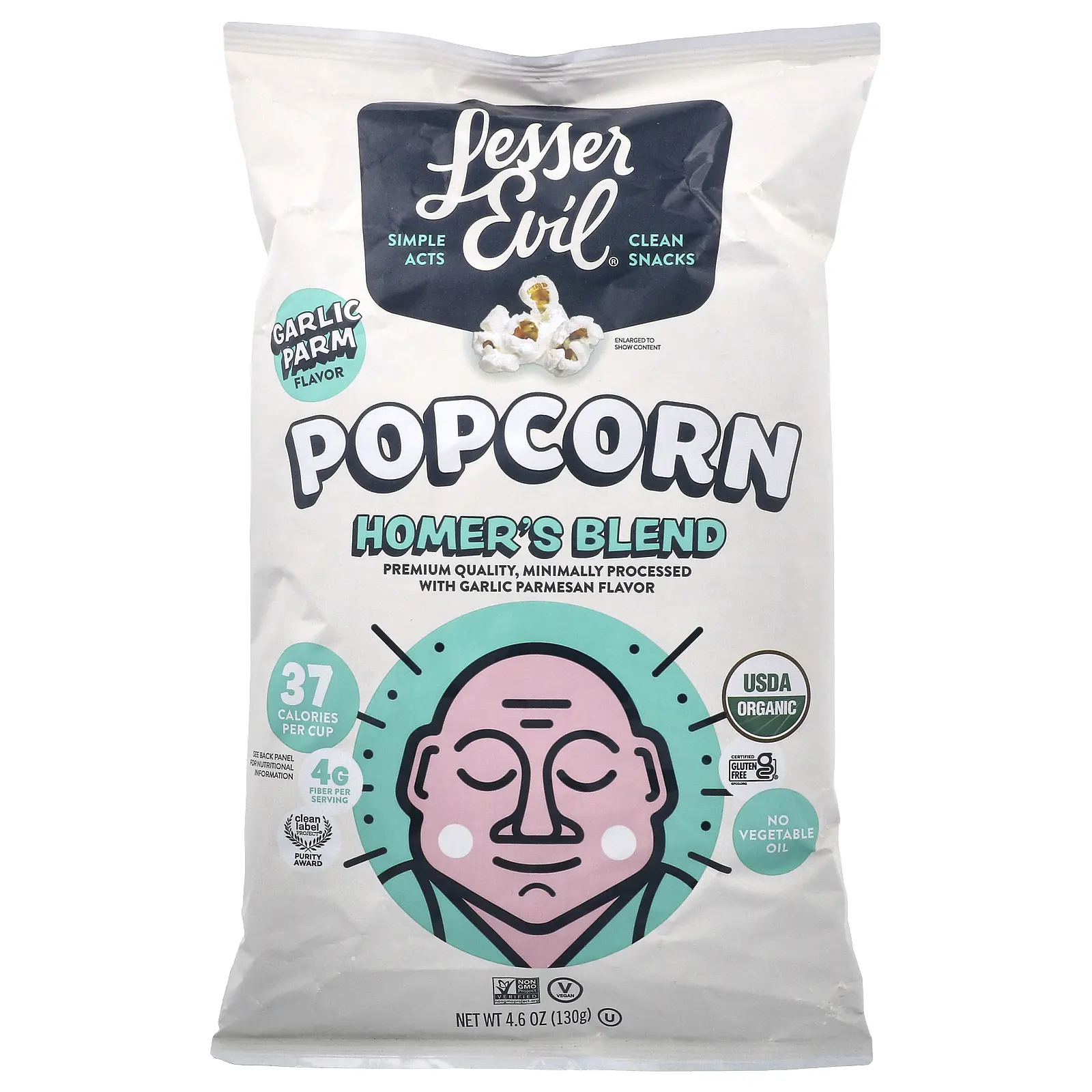 LesserEvil Popcorn, Homer's Blend, Garlic Parm, 4.6 oz (130 g) LesserEvil Popcorn, Homer's Blend, Garlic Parm, 4.6 oz (130 g)