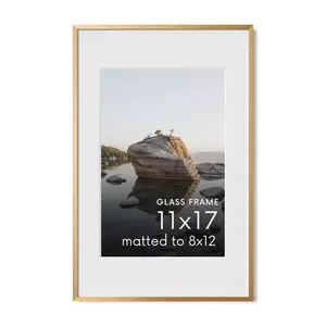 Haus and Hues Brushed Metal Single Picture Frame with Real Glass, Brass, 11x17