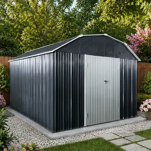 ARCH 10 ft x 12 ft Outdoor Metal Storage Shed with Arch Roof, Lockable Double Doors, Ventilation Slots, Black Iron Garden Tool Storage Building for Backyard, Patio, Lawn, Garage Organization, Black Color Options, Iron Material, Color: Black