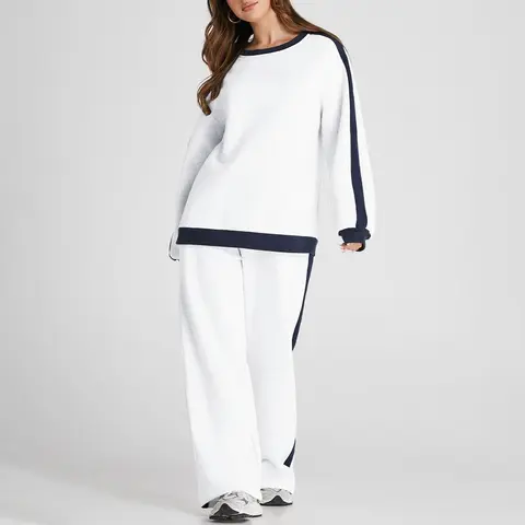 USBOUTIQUE CHIC Women's 2 Piece Outfit Fleece Sweatsuit Casual Lounge Matching Sets Crewneck Loose Fit Cozy Sweatshirt & Straight Leg Sweatpants Womenswear TikTokShopfalldealsforyou
