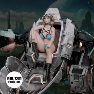 Girl and her robot | 3d printed figure 12k resolution no layer lines | hand-painted or unpainted