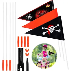 3 Pieces Bike Flag with Pole, Bike Safety Flag Tear-resistant Waterproof 4 ft High Visibility Orange Spider Pirate Fags with Heavy Duty Fiberglass Flag Pole for Kids Outdoor Cycling Supplies