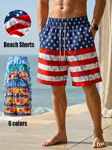 Men's summer quick-drying beach shorts, outdoor style pattern, drawstring elastic waistband, breathable and loose fit, available in all sizes; unisex beach shorts, suitable for the beach and pool.