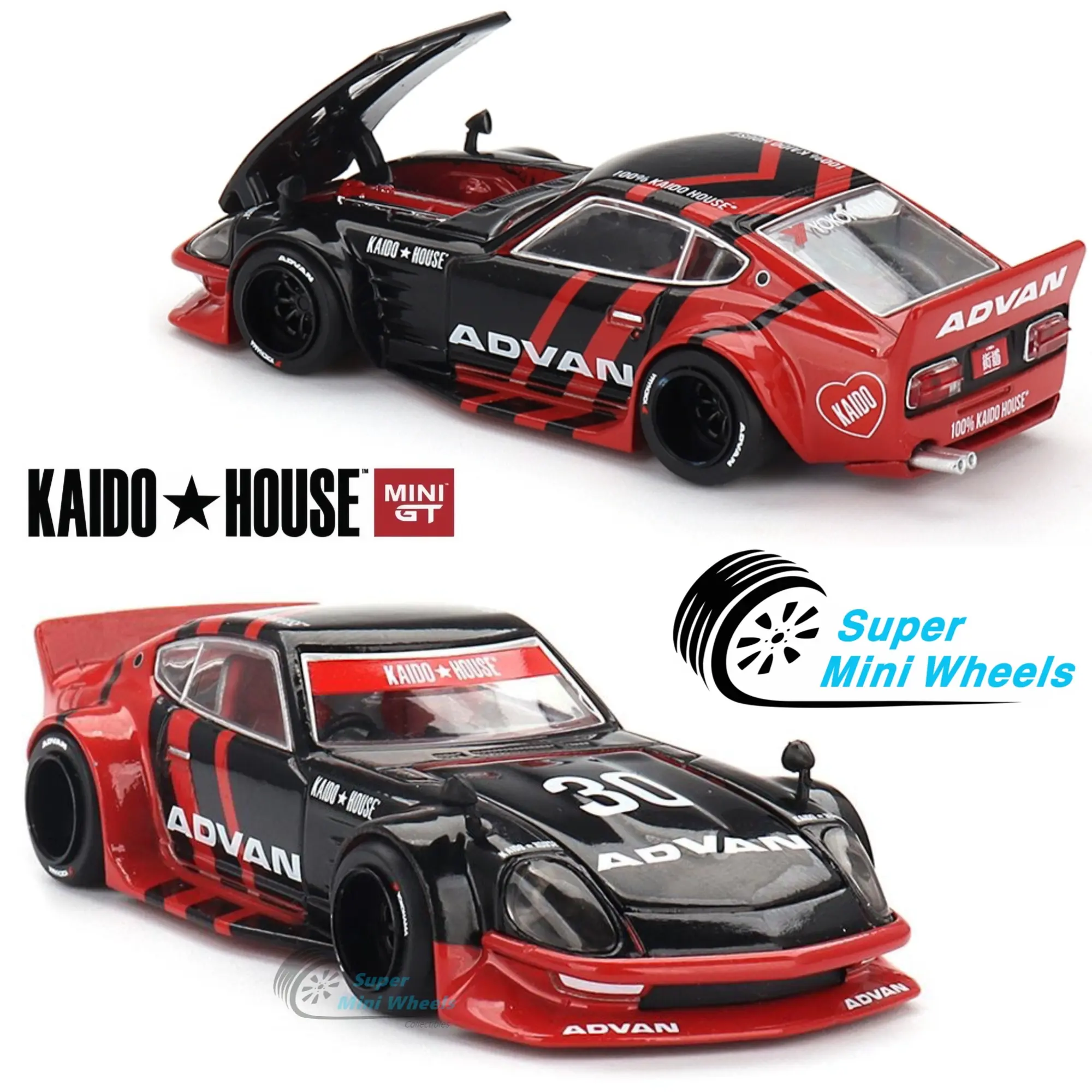 Kaido House x Mini GT 1:64 Nissan Fairlady Z Kaido GT ADVAN – Black #172