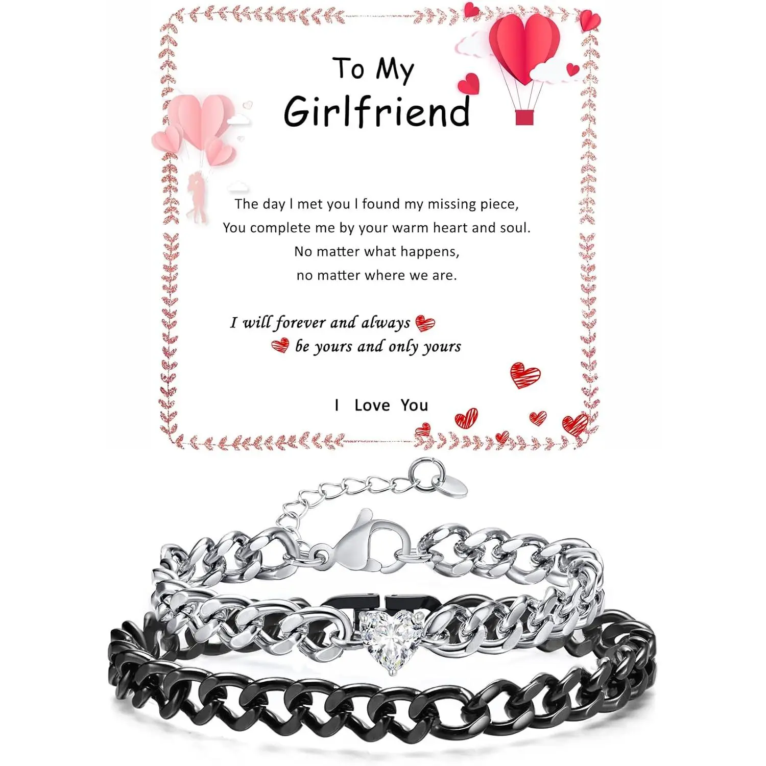 Matching Couple Cuban Chain Bracelets Gifts for Boyfriend Husband Soulmate Girlfriend Valentine Anniversary Birthday Christmas  for Him and Her,Adjustable Size