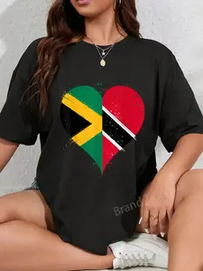 100% Cotton Unisex Jamaica Trinidad and Tobago Flag A Half Trini Half Jamaican T-Shirt Casual Graphic Printed Vintage Tshirt
