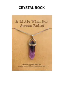 Crystal Hexagonal Topaz Pendant Necklace, Includes Motivational Pocket Blessing Card, Stress Relief Chakra Energy Jewelry, Unisex Fashion Gift