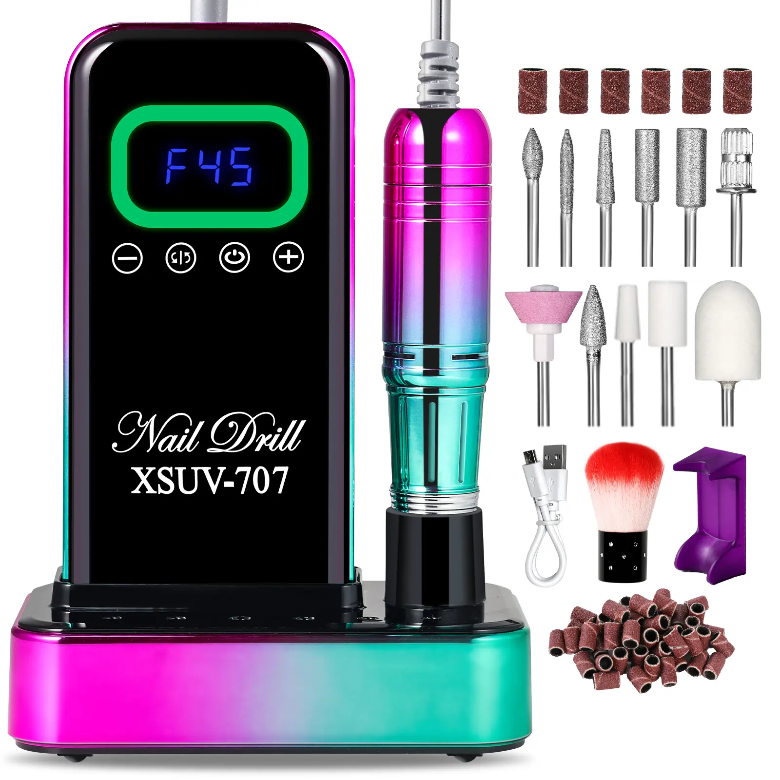 Nail Drill Machine Set 45000 RPM Professional Nail File Kit, Cordless Portable Rechargeable Acrylic Gel Polish Remover Pedicure Tool with 11 Drill Bits, Suitable for Salon & Home Use