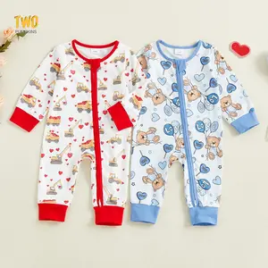 Valentines Day Outfit Baby Boy Girl Romper Jumpsuit Cartoon Long Sleeve Zipper Onesie Newborn Sleeper Pjs