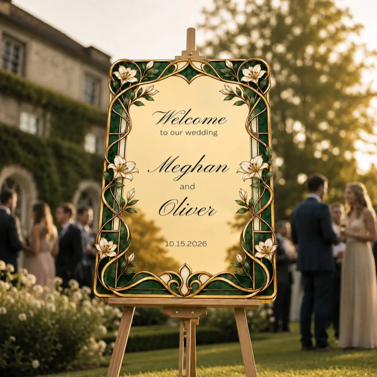 Personalized Art Nouveau Gold Vine Wedding Welcome Sign — Ornate Acrylic