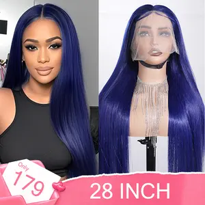 eullair Dark Blue Straight Wig 13x4 Glueless Wigs Pre Plucked Hd Lace Long Straight Dark Blue Wig For Women With Baby Hair