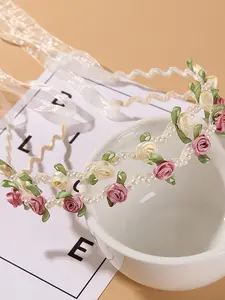 Flower Design Headband, Faux Pearl Decor Lace Headband, Fashion Hair Accessories for Women & Girls, Minimalist Headwear Suitable for Thick Hair