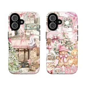 Christmas Collage Rubber Cellphone Case - Pink Aesthetic, Shockproof, Heavy-Duty Polycarbonate Cover, Custom Tech Accessory for iPhone 11,12,13,14,15,16,17 Pro Max Plus Devices, Accessories