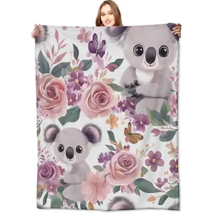 Koala Blanket,50x60in,Cute Floral Pastel Blossom Throw Blankets,Gifts for Kids Adult & Animal Lovers, Lightweight Soft Fleece,for Sofa Couch Bed Room Modern Decor