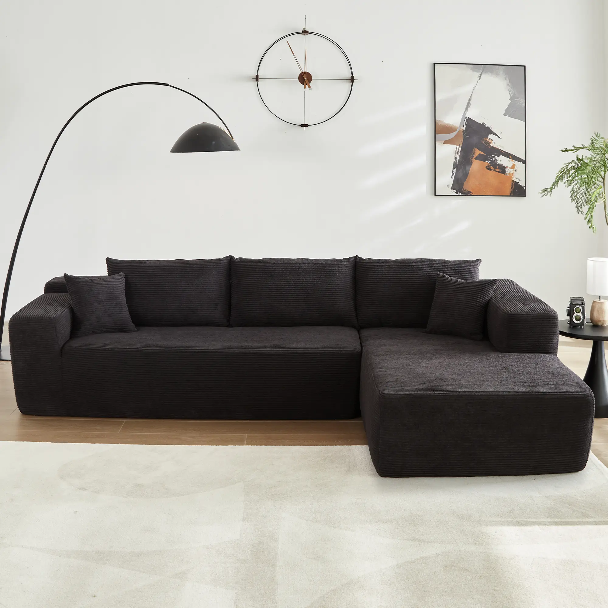 Black Corduroy Right Chaise