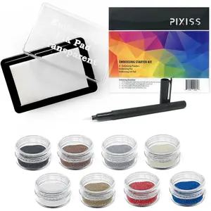 Embossing Kit with Clear Embossing Pen Embossing Ink Pad 8 x 10ml Embossing Powders Works with Embossing Heat Tool for Crafts